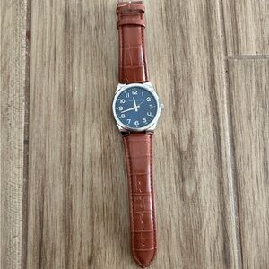 Brown Leather Strap Watch With Blue Dial